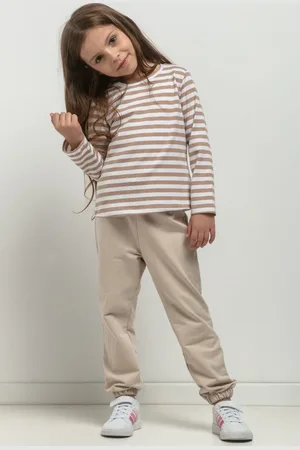 Tessita Dívčí pruhované bílo-béžové tričko s dlouhým rukávem máma a dcera MMD44 - white-beige stripes Rozmiar: 104