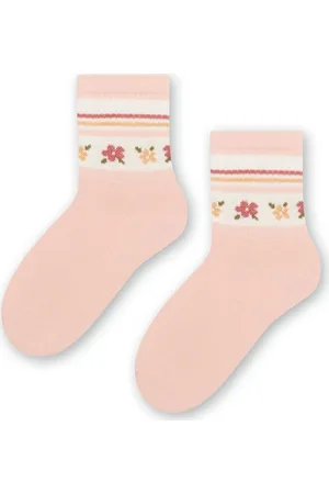 Steven Růžové ponožky pro dívky s květinovým motivem Art.014 DM448, PINK