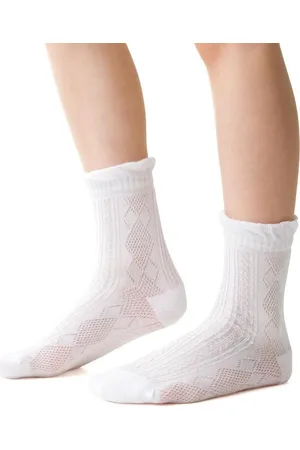 Steven Bílé dívčí ponožky s háčkovaným vzorem Art.014 DO462, WHITE 3D