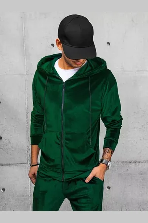 Basics from Amsterdam Tmavě zelená velurová mikina s kapucí a na zip BX5543