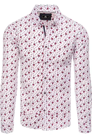 Basics from Amsterdam Bílá pánská košile s červeným květinovým potiskem DX2396