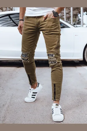 Basics from Amsterdam Khaki pánské džíny s oděrky a zipy UX4353