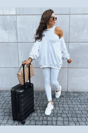 Basics from Amsterdam Světle šedý žebrovaný komplet mikiny, legín a topu ASTRAL ATTIRE AY0895