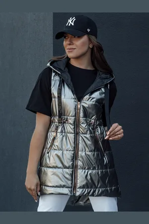 Basics from Amsterdam Lesklá tmavě šedá dámská prošívaná vesta PIXIECODE TY4437