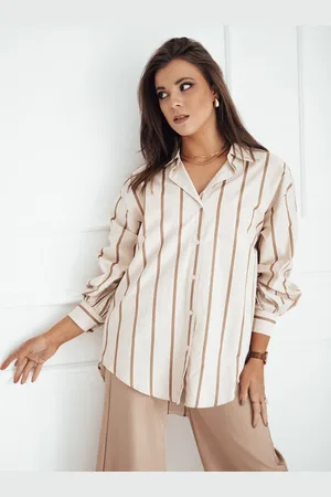 Basics from Amsterdam Béžovo-hnědá pruhovaná prodloužená košile TENESI DY0380