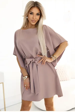 Numoco Elegantní mocca šaty NICOLA s páskem 287-37