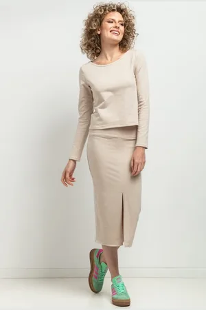 Tessita Dámská světle béžová sukně s rozparkem - máma a dcera MMM40 -light beige Rozmiar: L