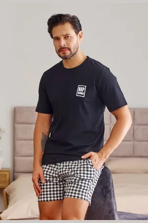 Doctor Nap Bílo-černé pánské pyžamo s kostkovanými kraťasy NAP KING