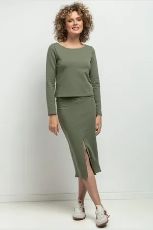 Tessita Dámská zelená sukně s rozparkem - máma a dcera MMM40 - green Rozmiar: L