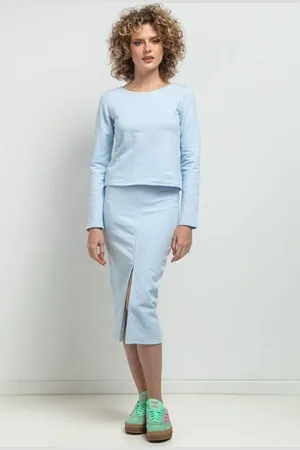 Tessita Dámská světle modrá sukně s rozparkem - máma a dcera MMM40 - light blue Rozmiar: L