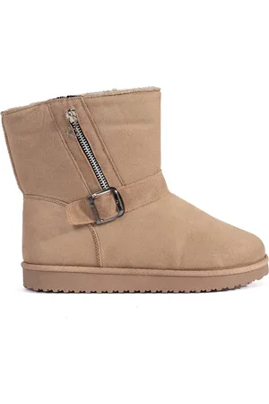SHELOVET Světle béžové dámské válenky s ozdobnou sponou a zipem AB-6KHAKI