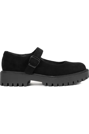 GOODIN Černé semišové polobotky na platformě, podpatek 4 cm GD-FL6053B