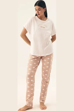 Henderson Ladies Smetanovo- dámské pyžamo se vzorovanými kalhotami 42646 Nubes kr/r S-2XL
