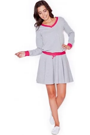 Katrus Šedá sukně s růžovým pasem K279 Pink