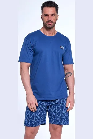 Cornette Modré pánské bavlněné pyžamo se vzorovanými kraťasy 326/176 Emblern kr/r S-2XL męska