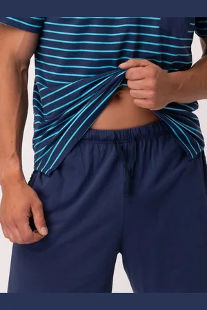 Key Tmavě modré pánské krátké pyžamo s pruhovaným tričkem MNS 345 B25 M-2XL
