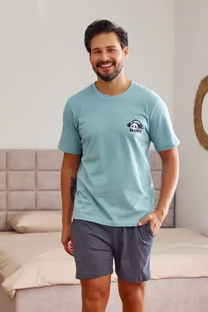 Doctor Nap Modré pánské krátké pyžamo s malým potiskem pandy