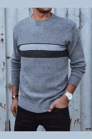 Basics from Amsterdam Pánský šedý svetr s pruhy na hrudi WX2211