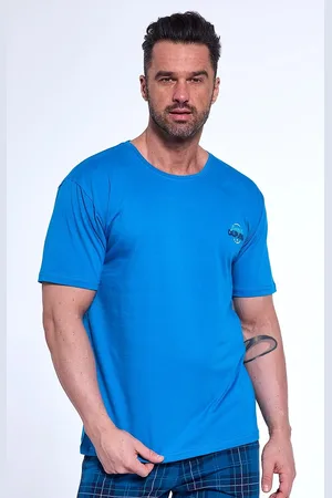 Cornette Modré pánské bavlněné pyžamo s károvanými kraťasy 326/186 California kr/r S-2XL męska
