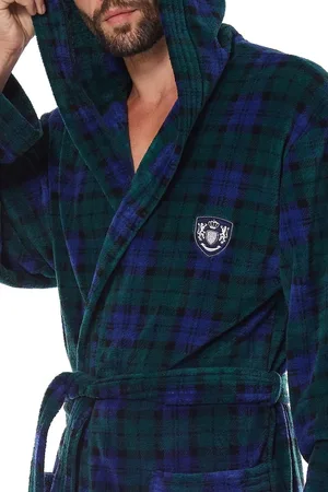 L -  L Károvaný pánský dlouhý župan s kapucí Pedro 2457 M-2XL męski