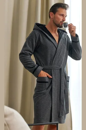 Doctor Nap Tmavě šedý pánský župan s kapucí