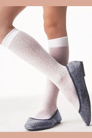 Knittex Bílé vzorované dívčí podkolenky DR 0012 Zuzia 20 den