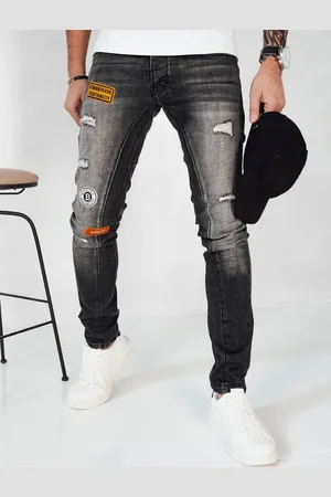 Basics from Amsterdam Tmavě šedé džínové kalhoty s nášivkami UX4150