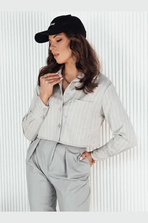 Basics from Amsterdam Světle šedá pruhovaná crop košile GIRSA DY0402