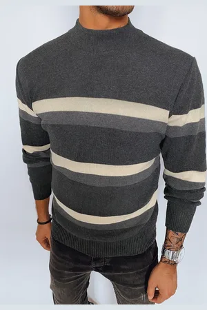 Basics from Amsterdam Tmavě šedý pruhovaný pánský svetr s rolákem WX2128