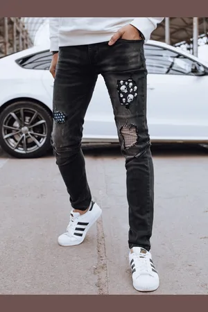 Basics from Amsterdam Černé džínové kalhoty s nášivkami UX4295