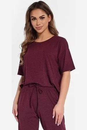 Cornette Vínové dámské melanžové krátké pyžamo s 3/4 kalhotami Angie 849/323 kr/r S-2XL