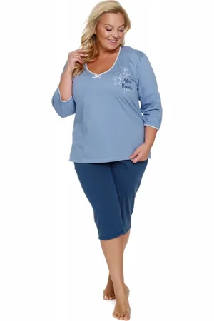 Doctor Nap Dámské modré plus size pyžamo s výstřihem do V