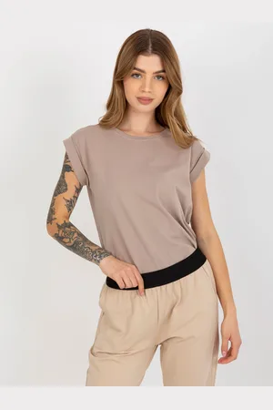 BASIC FEEL GOOD Béžové dámské basic tričko RV-TS-4833.22X-dark beige
