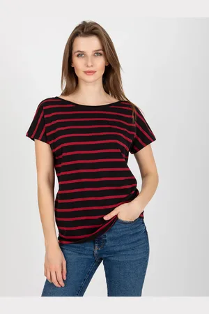 BASIC FEEL GOOD Černo-červené pruhované triko s výstřihem na zádech RV-TS-8568.75-black-red