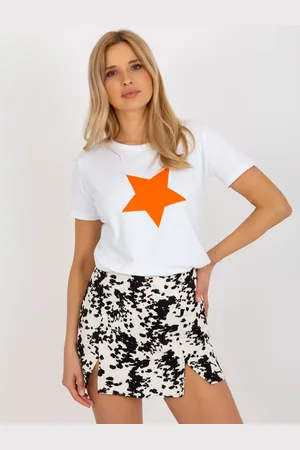 BASIC FEEL GOOD Bílé tričko s potiskem oranžové hvězdy-RV-TS-8626,00-bílé