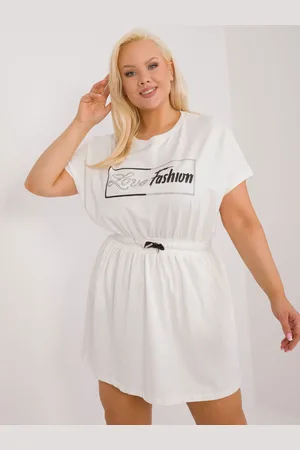 RELEVANCE Bílé mini šaty s nápisem a gumou v pase RV-SK-6589.25-white