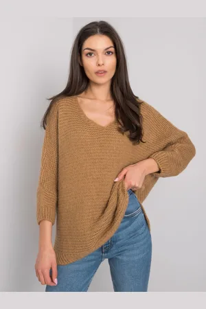 Basics from Amsterdam Hnědý dámský svetr s výstřihem TW-SW-BI-J1001.06-camel