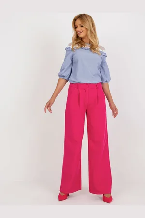 Italy Moda Tmavě růžové elegantní široké kalhoty DHJ-SP-15679-1.30X-dark pink