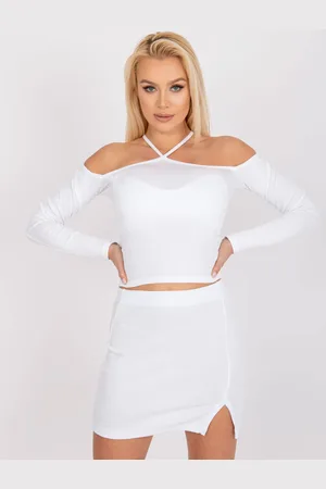 RUE PARIS Bílá žebrovaná halenka s dlouhým rukávem -RV-BZ-7680.98-white