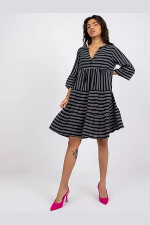 Sublevel Černé pruhované oversize midi košilové šaty -black