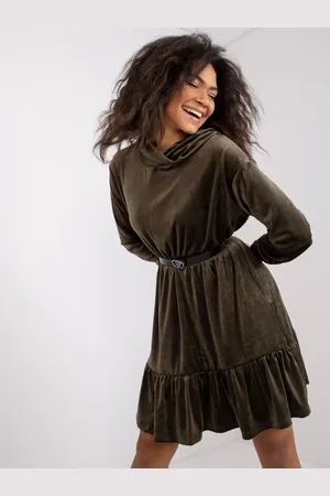 Fancy Khaki velurové šaty s kapucí FA-SK-7563.11P-khaki