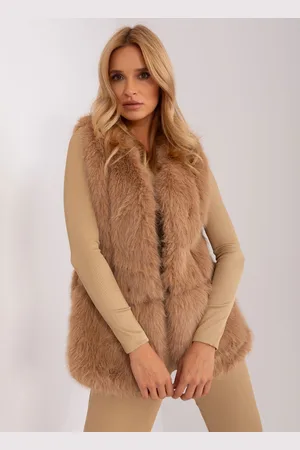 Italy Moda Hnědá chlupatá kožíšková vesta AT-KZ-2368.00P-camel