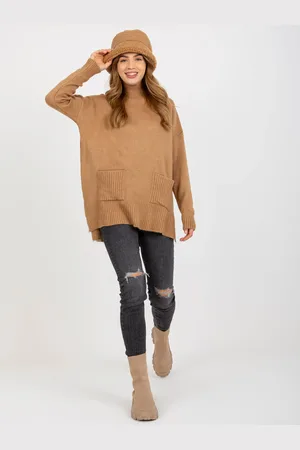 Basics from Amsterdam Světle hnědý delší svetr s kapsami RV-SW-7051.95P-camel