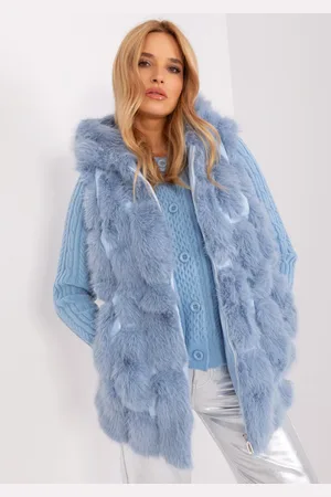 Italy Moda Kožešinová vesta s kapucí -AT-KZ-2379.96P-ligt blue
