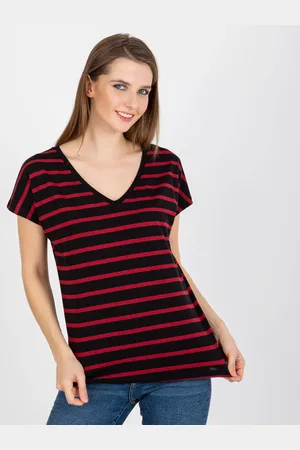 BASIC FEEL GOOD Červeno-černé pruhované dámské tričko RV-TS-8567.26-black-red