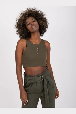 RUE PARIS Khaki crop top s knoflíčky Riley -RV-TP-7528.11X-khaki
