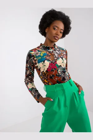 Italy Moda Hnědá velurová halenka Bologna se vzory -DHJ-BZ-6291-1.77P-brown