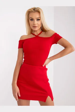 RUE PARIS Červená žebrovaná minisukně Elvira s rozparkem -RV-SD-7689.32-red