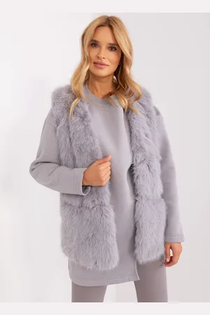 Italy Moda Šedá chlupatá kožíšková vesta -AT-KZ-2368.00P-grey
