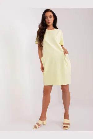 RELEVANCE Světle žluté šaty s kapsami -RV-SK-8724.12-light yellow